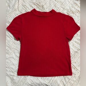 Red Ribbed Cropped Tee Shirt